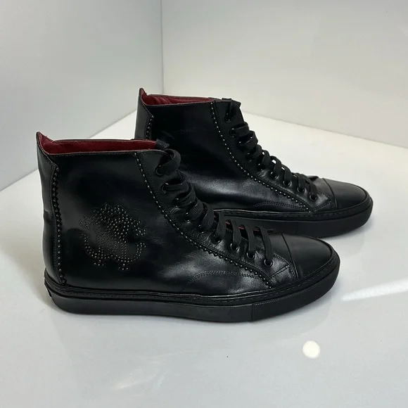 Roberto Cavalli ankle men’s boots / black leather with logo lace up rubber sole